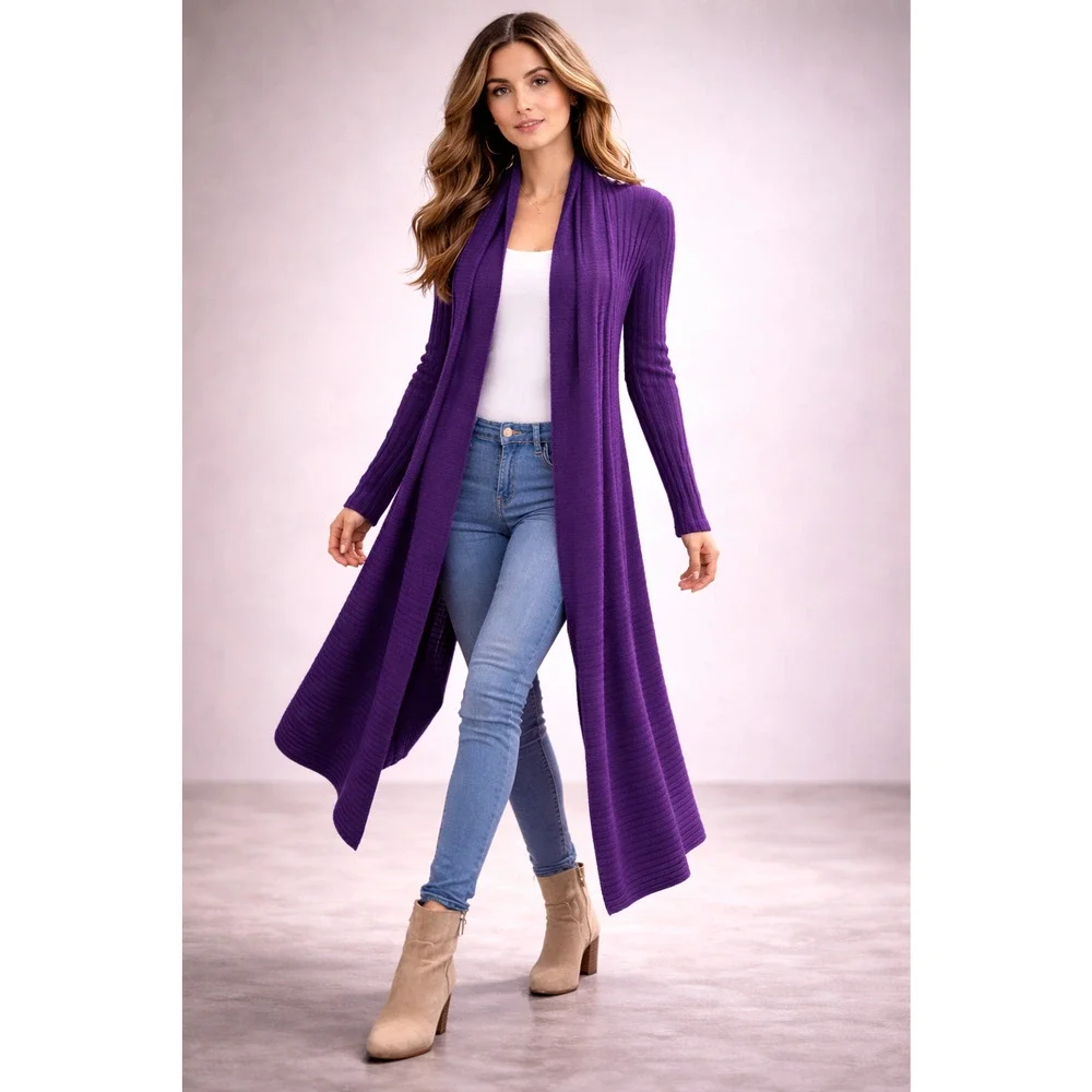 Designer Merino Wool Cashmere Sculpted Front-Drape Wrap Top - Picture 8 of 16